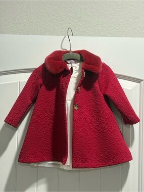Katie M. 6-9M Holiday Dress & Red Faux Fur Coat Christmas Outfit Set